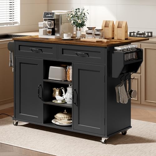 Kitchen-Island-with-Power-Outlets-Drop-Leaf-Kitchen-Cart-with-Storage-Drawer-and-Spice-Rack-Tower-Rack-Island-Table-Black-and-Rustic-Brown