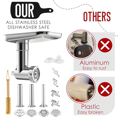 Image of Stainless Steel Meat Grinder Attachment for KitchenAid Mixers | For KitchenAid Mixers of All Models, Sausage Stuffer, Food Processor, Dishwasher Safe, Heavy Duty, Mixer /Machine NOT Included