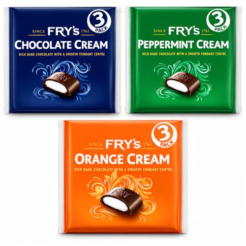 Frys Chocolate Cream Bar Bundle Dark Chocolate Bars Assortment (Chocolate Cream Peppermint Cream & Orange Cream) Multipack Classic British Chocolate Treat for Gifting & Sharing
