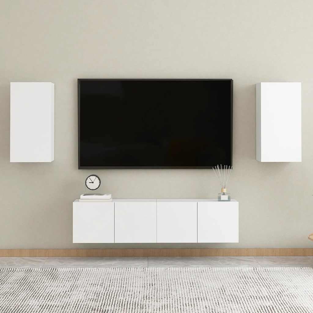 Mobile per TV, 2 pezzi, bianco, 30,5 x 30 x 60 cm, in legno | da appendere, 2 ripiani per armadio, pulizia con panno umido, ideale per libri e DVD