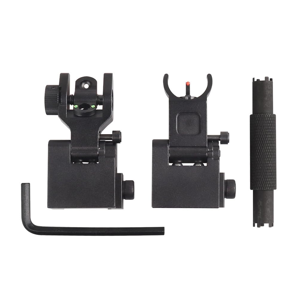 Flip-up collapsible front and rear fibre-optic iron sights with adjustment tool for 21mm Picatinny rails For Rifle Scope Tactical