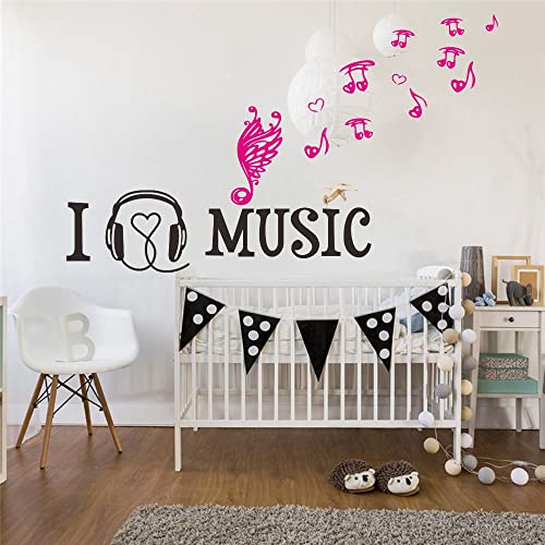 Anfrjji Music Wall Sticker - Pvc Removable Decal With Creative Flying Musical Notes And Headphones, Perfect For Nursery And Kids' Room Decor - Effect 44X26 Inch Jwh183 (Black Headphones + Blush Notes) #TOP5