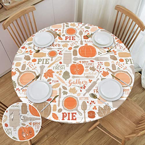 WILL BUDXEG Fall Pumpink Kitchen Rustic Round Fitted Table Cover Elastic Edge Circle Tablecloth 45