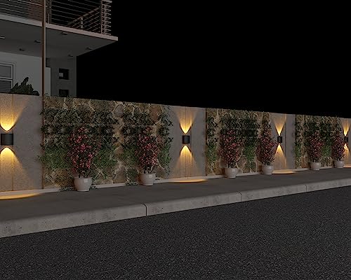 Image of PESCA 2 Watts 2 Ray Oval Up-Down Outdoor LED Outdoor Waterproof IP65 Exterior Wall Step Light Fixture Waterproof Lamp (Warm White, Black Body) 2 Way (Metal)