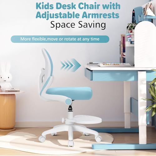 Image of HOFFREE Kids Desk Chair Ergonomic Study Chair with Flipped Armrest-Blue