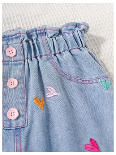 Girl's Heart Embroidered Denim Pants Elastic Waist Streetwear Y2k Tapered Jeans4