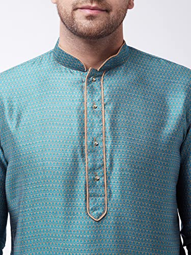 Image of VASTRAMAY VM Mens Silk Blend Kurta - Timeless Elegance for Festivals & Events | Banarasi Cotton with Silk Dobby Jacquard Mandarin Collar Full Sleeves Kurta with a Contrast Piping