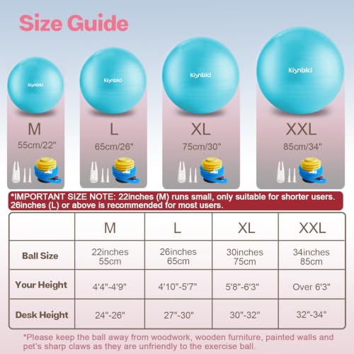 Image of kisnbld Exercise Ball, Extra Thick Yoga Ball for Workout Pregnancy Stability, 4 Sizes Anti-Burst Balance Ball with Foot Pump - Heavy Duty Fitness Ball Chair for Office, Home & Gym