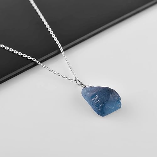 Miniatura 4 de OdrillionGems Natural Raw London Blue Topaz Gemstone Pendant Necklace, 925 Sterling Silver Jewelry, Rough Stones, Healing Crystals, Handmade,