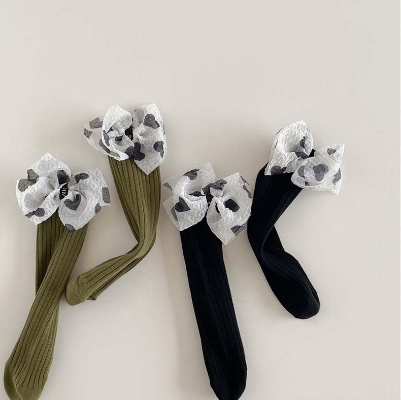 Knee High Socks for Girls, Cotton Toddler Long Stockings Princess Dress Bow Stockings 2-7 Years, 3 Pairs4