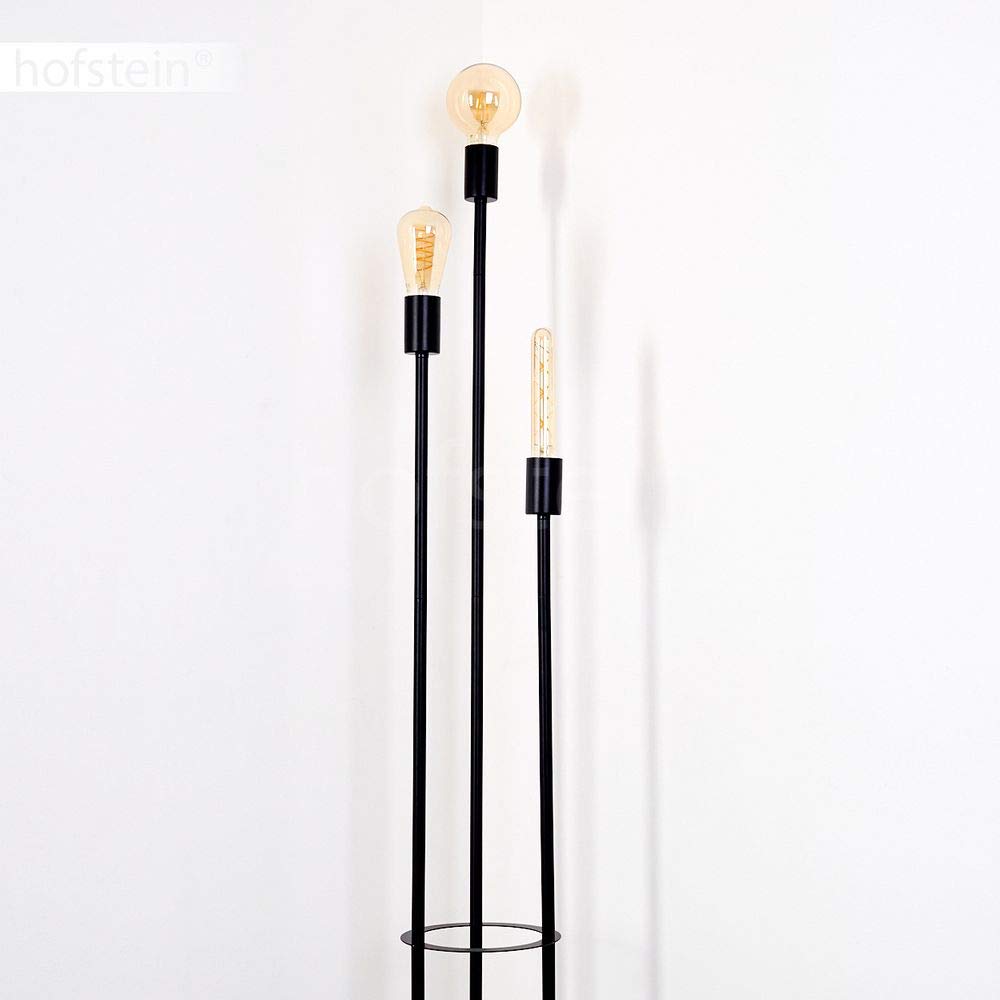 Stehlampe Maidford, Vintage Stehleuchte aus Metall in Schwarz, 3-flammig, 3 x E27-Fassung, Leuchte im Retro-Design m. Fußschalter am Kabel, ohne Leuchtmittel