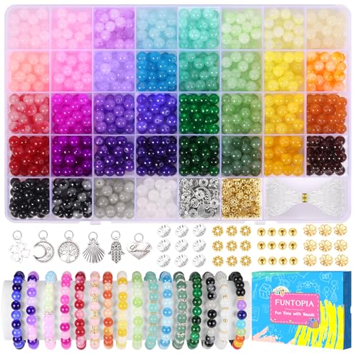 Kit Perles En Verre 8 Mm - 48 Couleurs, 1700 Pièces, Avec Boîte De Rangement - Pour Création De Bijoux DIY
