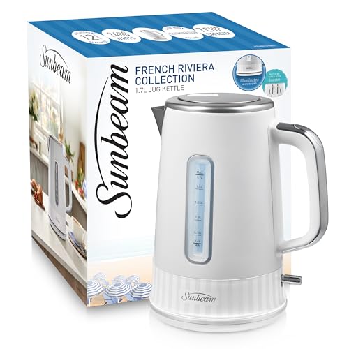 Sunbeam French Riviera Kettle 1.7 L | Matte Metallic Finish, Rapid Boil 2400W, Safety Aut Shut-Off System To Prevent Boil-Dry and Overheating, 2520-3000W, White KEM8107WH