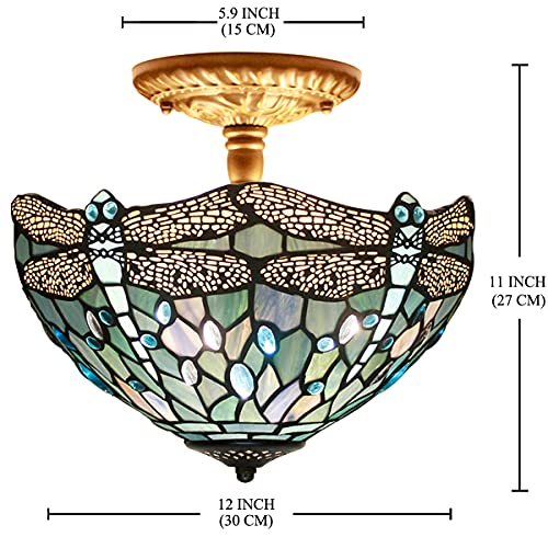 Image of WERFACTORY Tiffany Ceiling Light 12 Inch Stained Glass Fixture Lamp