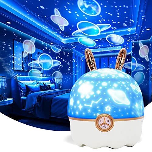 Veilleuse pour chambre d'enfant - 12 jeux de films - Projecteur de veilleuse rotatif à 360° - Cadeau de Noël pour garçon de 5 ans - Décoration de chambre pour chambre de fille (lapin) Cover