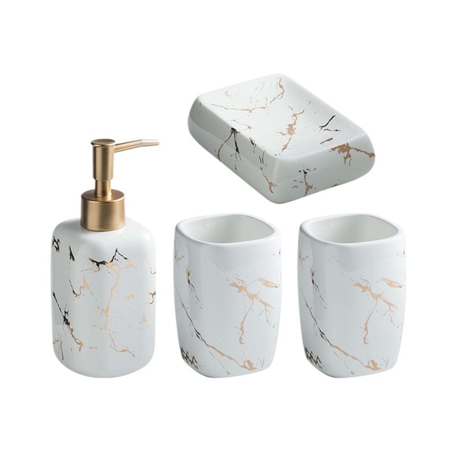 Soap Dispenser Bathroom Accessories Set 4 Pcs Include: Lotion Soap Dispenser, Mouthwash Cups And Soap Dish(White)