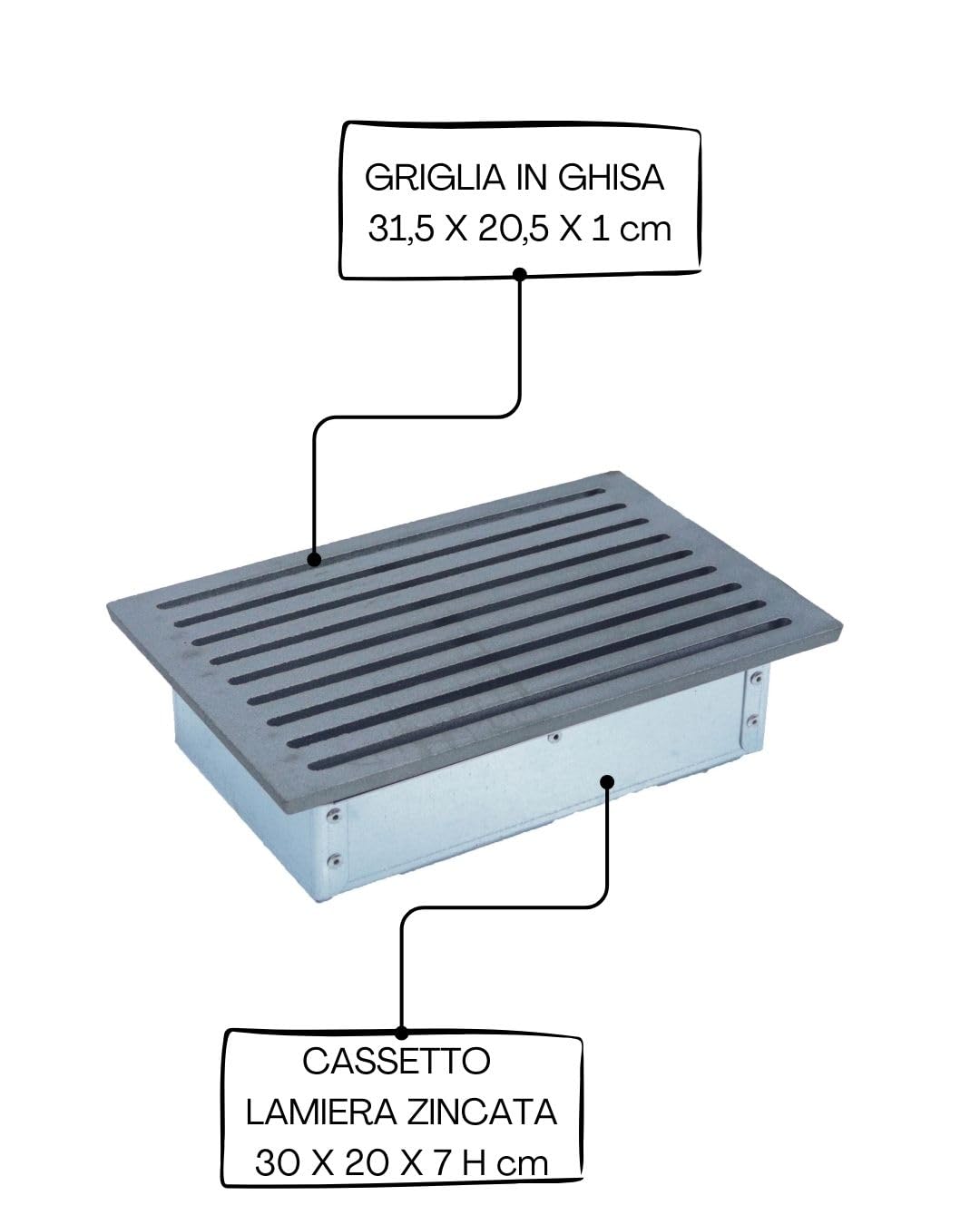 Fonderia Bongiovanni | Griglia in Ghisa | Griglia per Camino | Stufa Pellet | Barbecue Fondello per Cenere | 20,5x31,5 cm | con Cassetto Raccolta Cenere Altezza 7 cm | Accessori Camino