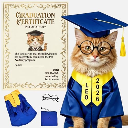 Disfraz de graduación para mascotas 5 piezas, azul marino, talla pequeña miniatura 2