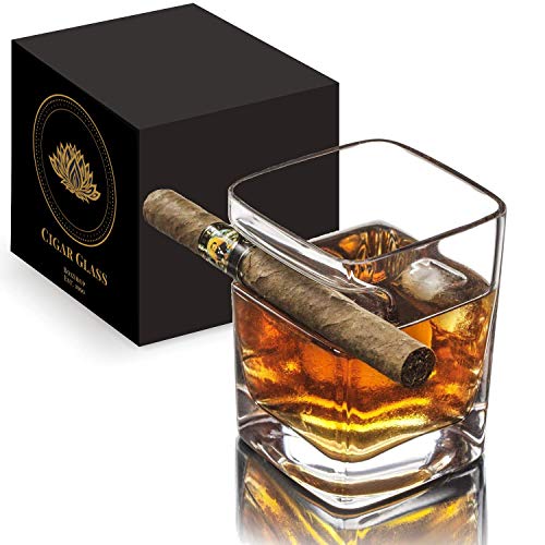 Double Old Fashioned Cigar Glass Cocktail Rock With Built In Cigar Holder - Cigar Cup Whiskey Tumbler