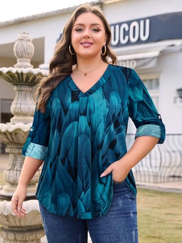 Plus Size Tops for Women V Neck Blouse Pleated Front Loose Fitting Tunic Top Dressy Casual Fall Clothes 2025