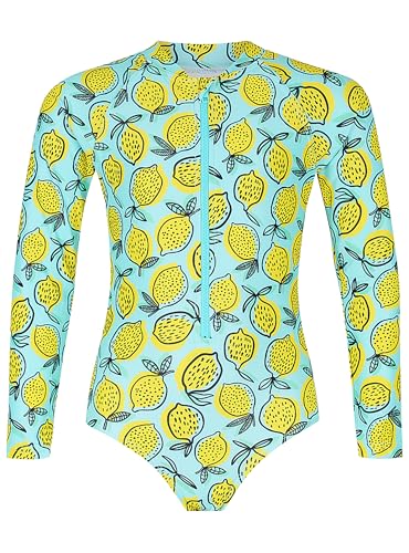 Tame the Sun Long Sleeve Girls' Swimsuit - Rash Guard with Frills, UPF 50+ Zipper Swimwear - Bathing Suit for Ages 3-12