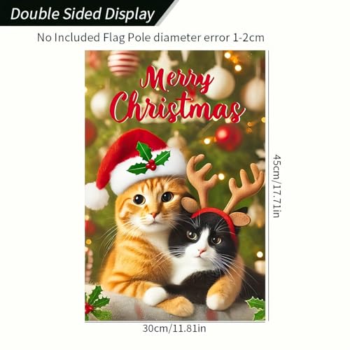 Image of BlissYard Christmas Cat Garden Flag 12x18 Inch Polyester | Double sided polyester, Christmas two cats reindeer hats design, cozy cat lover decor for holiday porch and yard