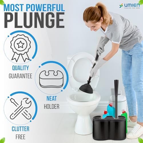 UMIEN™ WC-Bürste und Kolben-Set, Edelstahl, Kolben und WC-Bürste mit freistehendem Kanister, modernes und Elegantes Badezimmer-Reinigungszubehör, 2 Stück | Toilettenbürste und Kolben aus satiniertem Nickel, rostfreier Edelstahl, langer Griff, freistehende