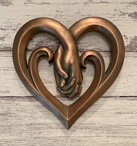 Top Brass Heart Holding Hands Wall Decor Decorative Art Sculpture thumb #2