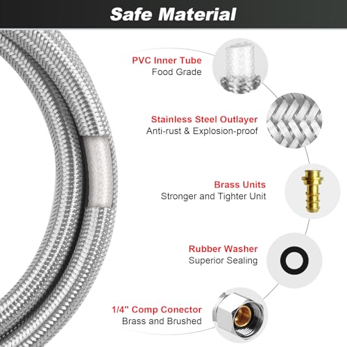 Image of Refrigerator Water Line Kit 20ft inchwith Tee StopValve PEX Inner Tube | Ice Maker Water Line Kit, Stainless Steel Braided Compression Fridge Water Line, for Refrigerator Ice Make