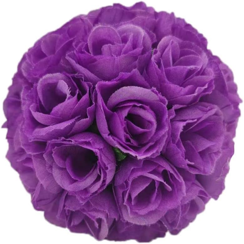 5.5" Silk Rose Artificial Flowers Kissing Ball for Centerpieces Hanging Wedding Bouquets Decor, 5 Pack, Dark Purple