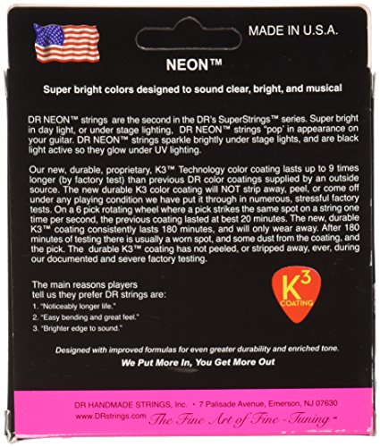 DR Strings NEON 9-46 Jeu de Cordes pour Guitare Electrique Rose - Les Beatles, Paul McCartney, John Lennon, RIngo Starr, George Harrison DR Strings NEON 9-46 Jeu de Cordes pour Guitare Electrique Rose – Image 3