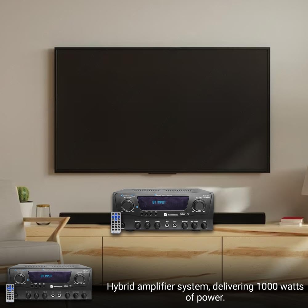Technical Pro Kit sistema audio Home Theater, amplificatore Bluetooth da 1000 Watt con 2 altoparlanti da soffitto da 20,3 cm, 300 W ciascuno, cavo per altoparlanti da 15,2 m e telecomando, perfetto