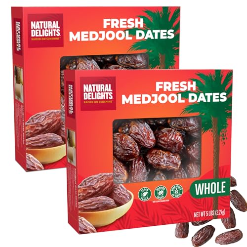 Natural Delights Medjool Dates Whole, Non-GMO - Bulk 5 Lb Box (Pack of 2)