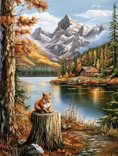 Pintar por números adultos bosque ardilla kit de pintura acrílica DIY 80x60cm J0-548