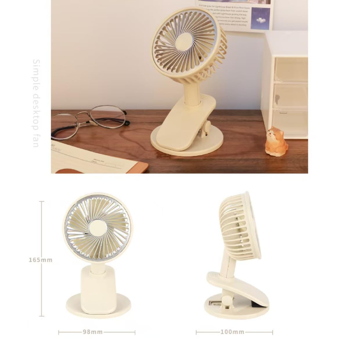 Clip recargable en ventilador pequeño con luz led, clip portátil al aire libre en ventilador, 3 modos.