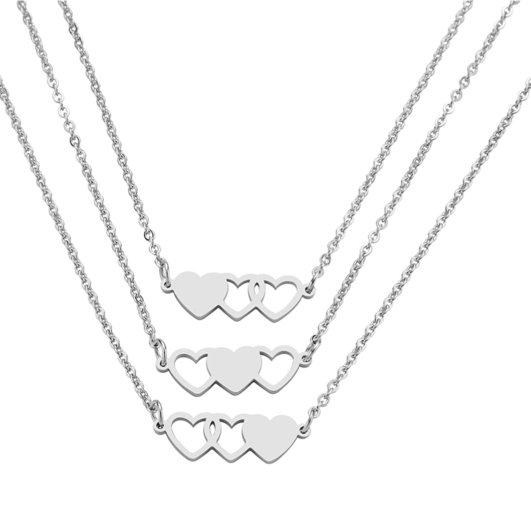 3 Sisters Bracelets Best Friends Necklace for 3 Set of 3 Heart Bracelets