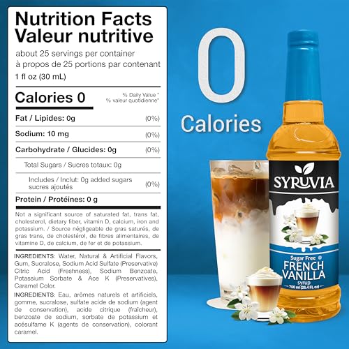 Syruvia Sugar Free Caramel & Sugar-Free French Vanilla Syrup - 25.4 fl oz Premium Coffee Flavoring Syrup. 0 Calories, Kosher, and Gluten-Free. Perfect for Drinks, Sodas, Shakes, Desserts, and More. - image 3