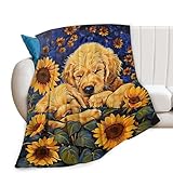 Golden Retriever Blanket Golden Retriever Sunflower Decor Animal Throw Blanket Gifts for Girls Boys Dog Lover Couch Bedding Warm Soft Plush Fleece Flannel Blanket for Kids Adults Men Women 50"X40"