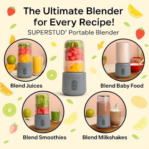 Image of Blender Mixer Grinder | Mini Blender for Smoothies & Juices | 2-Jar Capacity (400ml*2) | 45 Watts Bullet Rechargeable Portable Juicer | Auto-Stop After 40s (ash grey)
