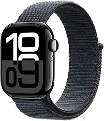 Apple Watch Series 10 GPS + Cellular • Caixa preta brilhante de alumínio – 42 mm • Pulseira loop esportiva tinto
