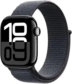Apple Watch Series 10 GPS + Cellular • Caixa preta brilhante de alumínio – 42 mm • Pulseira loop esportiva tinto