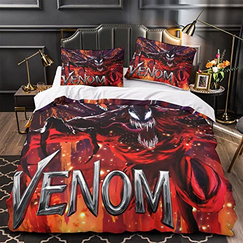 Venom Bed Linen Bettbezug Für Kinder Bettbezug Kinderbettwäsche-Set Baumwolle Passend Für Mädchen Und Jugendliche 1 Bettbezug Und 2 Kissenbezüge 80 X 80 cm Double(200x200cm) Cover