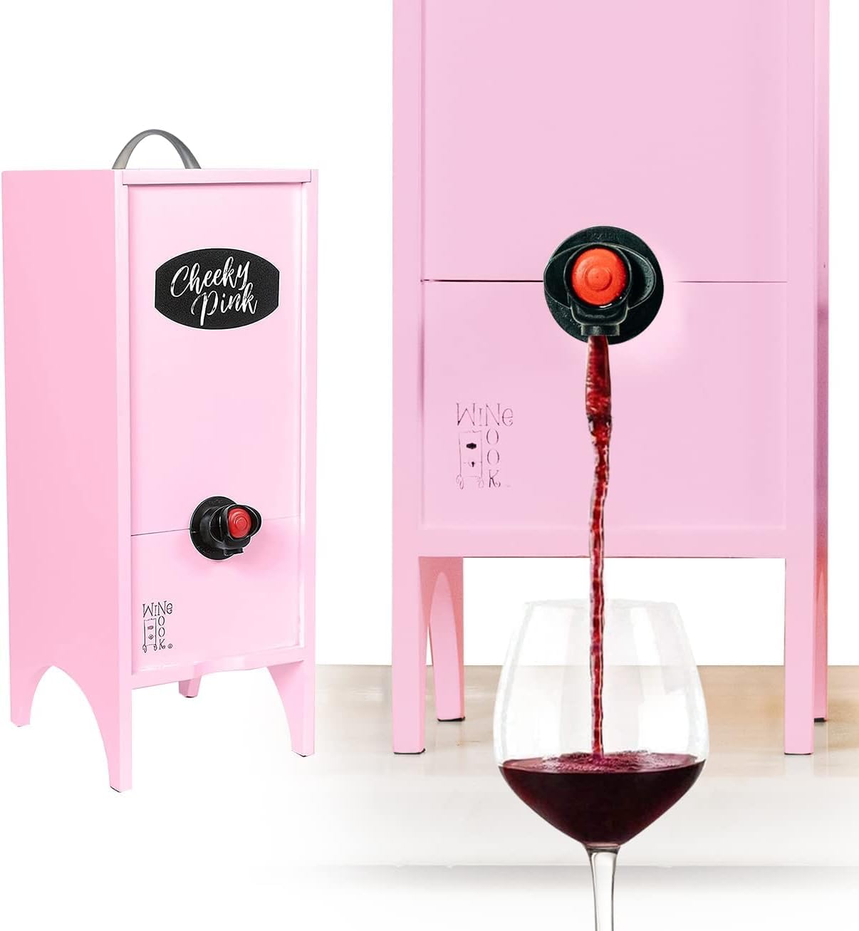 Decorative Box Wine Dispenser Cocktail Beverage Dispenser Wine Storage Holder for Kitchen Bar Countertop, Wine Carrier and Wine Party, Pink, 3 Liters, Chalk Included