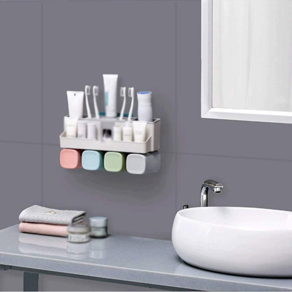 Wall Mounted Toothbrush Holder with Toothpaste Dispenser, Toiletry Items Storage No Drilling on, Set(Small)