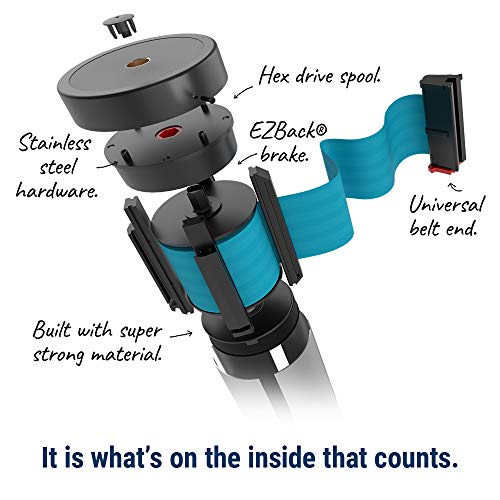 Visiontron Premium Retractable Belt Barrier Black Aluminum Crowd Control Stanchion, 10' Black Belt #TOP4