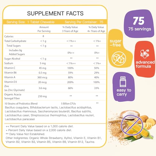 ZEBORA Kids Probiotic Chewables, Strawberry, 75 Count (75 Servings) - Image 2