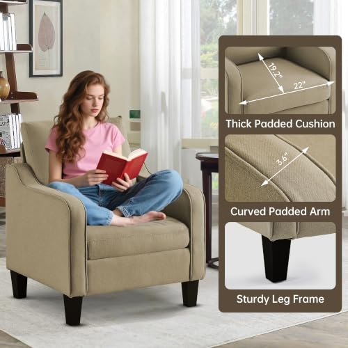 Image of Mid-Century Modern Accent Chairs Set of 2, Living Room Chairs, Comfy Reading Armchair, Upholstered Small Sofa Chair for Bedroom, Office, Brown