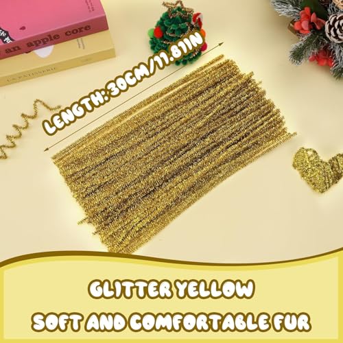 Image of Pipe Cleaners Craft, Pipe Cleaners Chenille Stem Fuzzy Sticks Craft Supplies for flowers making, Home DIY (Golden Sparkle, 200pc)