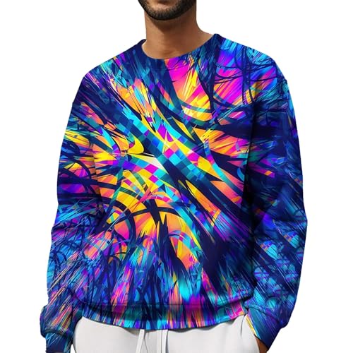 Sudadera de cuello redondo para hombre, sudadera de algodón estampada para hombre, suéter de ajuste holgado a la moda y con personalidad, suéter con estampado colorido, suéteres casuales de manga