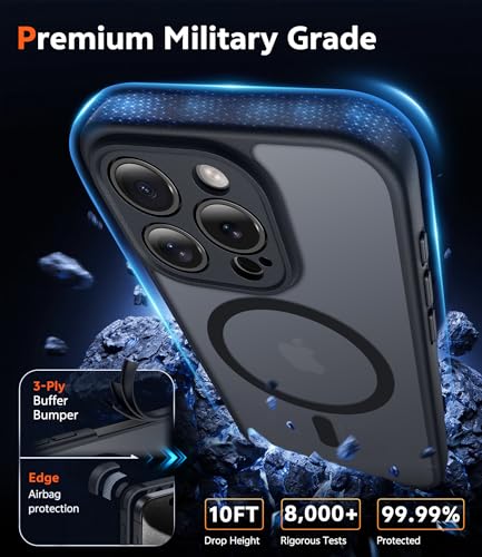 Image of FNTCASE for iPhone 15 Pro-Max Case: Matte Magnetic Phone Cases with Screen Protector Compatible with Magsafe Slim Anti Yellowing Rugged Shockproof Protective Translucent Cell Cover (C-Black)